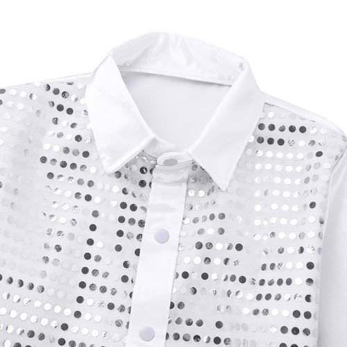 Kid Boy Glittery Sequined Dance Tops Shirts Jazz Latin Stage Performance Costume - Picture 20 of 53