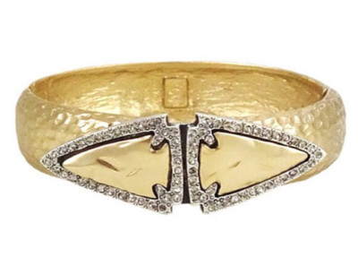 RARE TAT2 Designs Hammered Gold Toned Swarovski Bangle Bracelet  (MSRP 315$)
