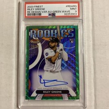 2023 Finest Rookies Green Wave Refractor Riley Greene ROOKIE Auto 28/99 PSA 9 DR