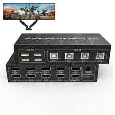Dual Monitor USB HDMI 2.0 KVM Switch 4X2 4K@60Hz 4 PCs in 2 out Keyboard Mouse