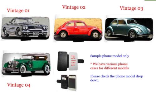 Vintage Car phone case Beetle leather wallet flip case for iPhone Samsung HTC - Afbeelding 1 van 5