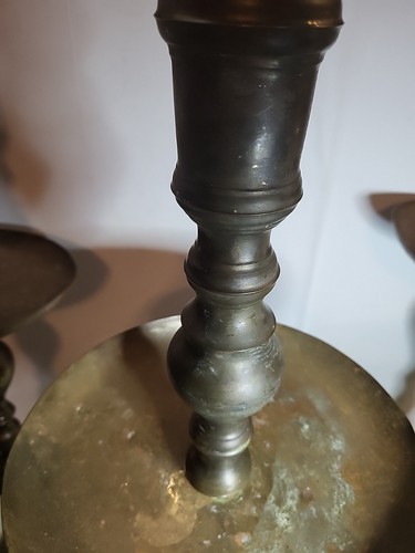 Brass Floor Candle Holders (4) Assort Sizes Needs Clean Has Wear Photos Descr - Picture 11 of 19
