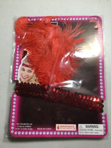 Diadema Roaring años 20 con lentejuelas rojas corista aleta con pluma pluma Halloween - Imagen 3 de 6
