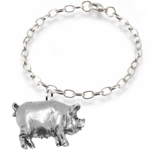 Tobillera/pulsera de peltre inglés de cerdo pp-a12 hecha a mano en Sheffield - Imagen 1 de 1