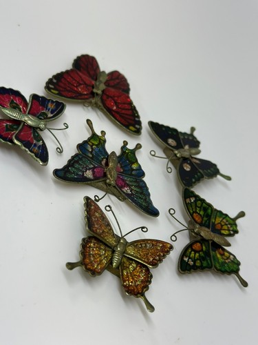 VTG Set Of 6 Butterfly Magnets Colorful Enamel Designs & Bronze Tone Finish - 第 5/6 張圖片