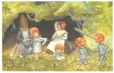Mushroom Family Fantasy Elsa Beskow Tomtebobarnen Artist-Signed Vintage Postcard