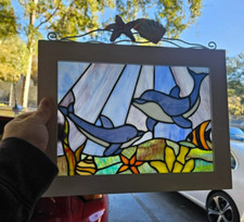 Stained Glass Dolphin scene in frame