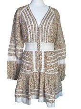 Veronica Beard Addilyn Size 10 Cottagecore Floral Crochet Lace Mini Dress Stone