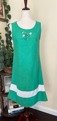 Vintage Handmade Green Embroidered Sleeveless Summer Midi Dress | eBay