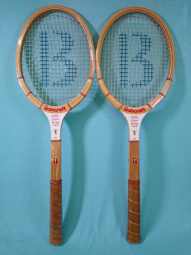Two Vintage Wooden Billie Jean King Bancroft Tennis Rackets 4 3/8 4 1/2 Racquet