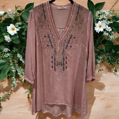 Blusa Boho Campesina Bordada Rosa Azul Rubor Andree by Unit Nueva Sin Etiquetas Talla M