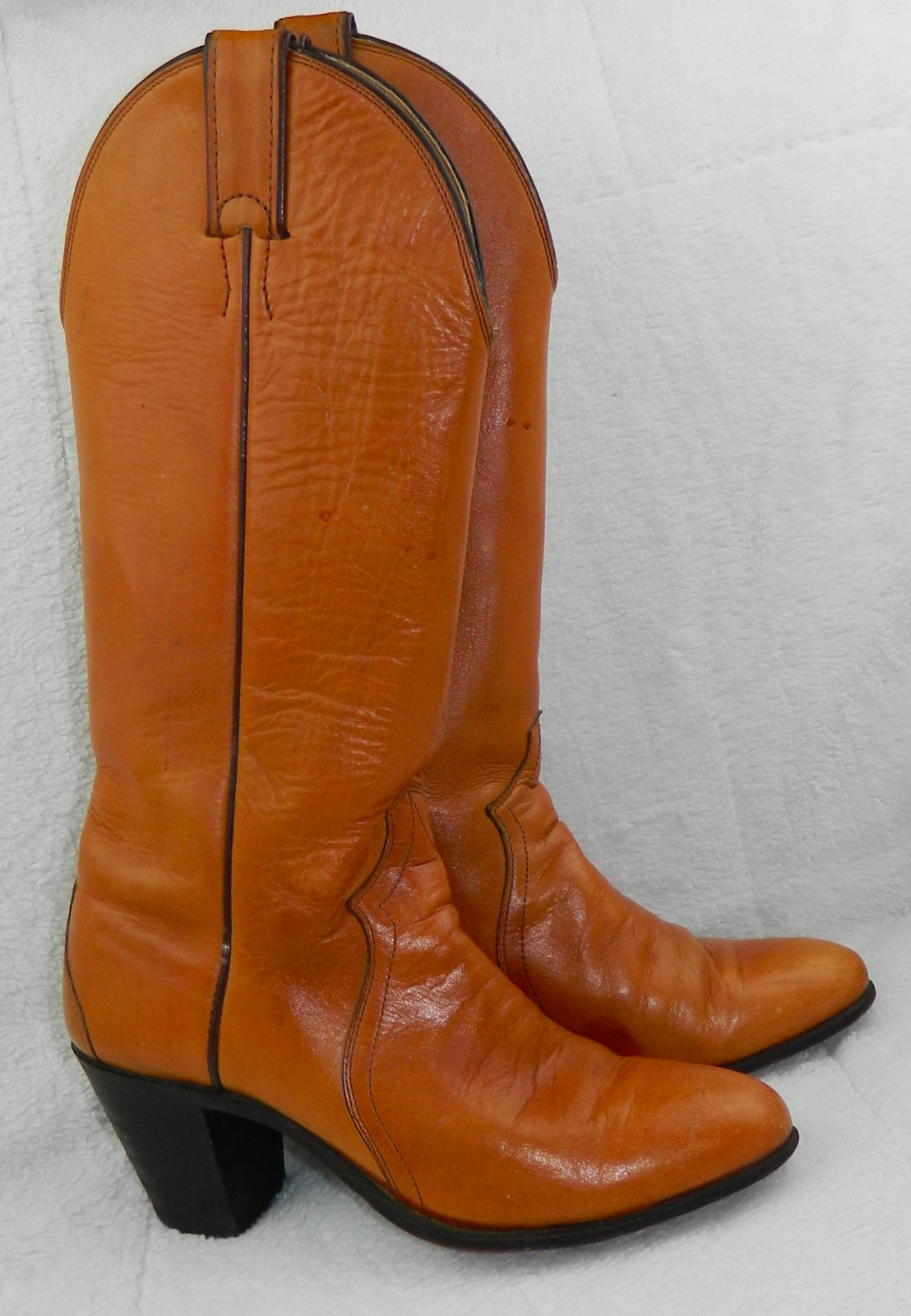 Vtg JUSTIN Sz 5.5 BOOTS Riding Tall COWBOY WESTERN Honey Tan LEATHER Heeled H Vtg JUSTIN Sz 5.5 BOOTS Riding Tall COWBOY WESTERN Honey Tan LEATHER Heeled H