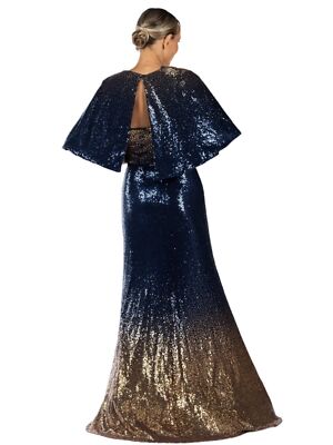 NWT Rene Ruiz 2pc Strapless Sequin Cape Evening Gown Gold Blue $1695 10 NWT  | eBay