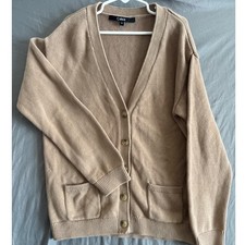 Quince Cardigan 10 Tan Minimalist Organic Cotton V-Neck Button Front Pockets