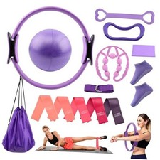 Pilates Essentials Kit for Women, 14 Pcs Home Workout Equipment with Purple