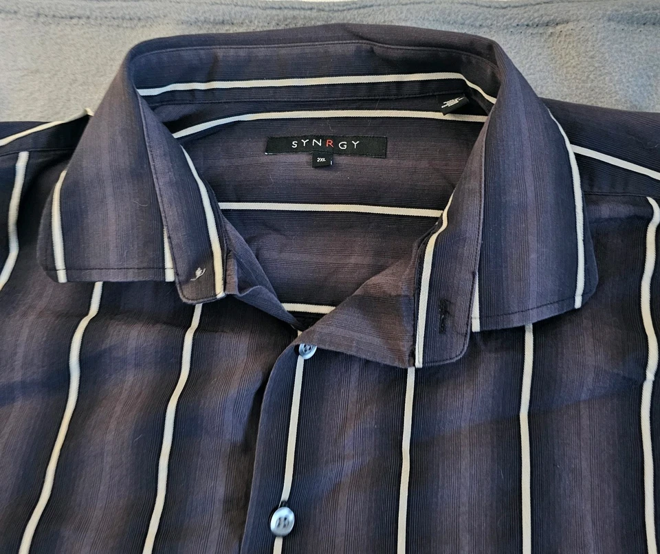 Men's Long Sleeve Button-Up Shirt Synergy Gray With White Stripes Size 2XL - Image 4 of 4