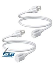 DEWENWILS 2 Pack  3 Foot Extension Cord, 16 AWG SJTW Weatherproof Power Cable