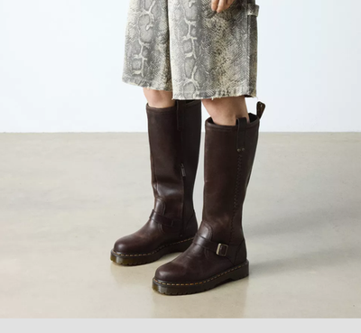DR. MARTENS ANISTONE KNEE HIGH Orleans Leather Biker Boot MSRP$290