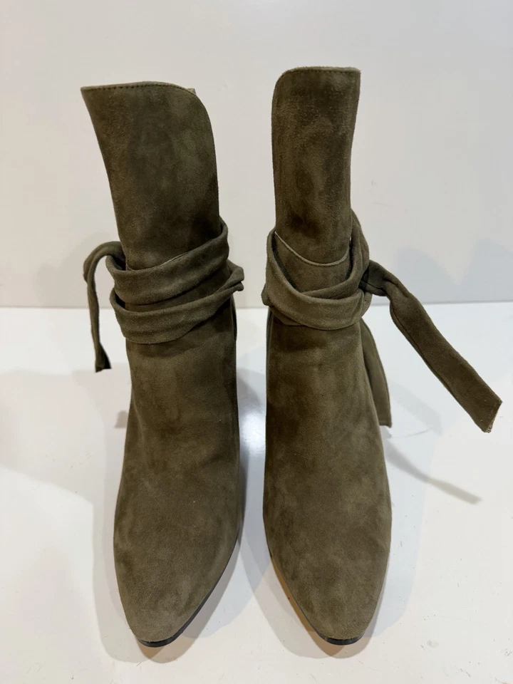 Banana Republic Canton Verde Oliva Gamuza Corbata Botines Tacón Bloque Talla 7.5 M Foto 3 de 4