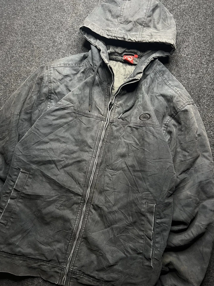 Chaqueta negra vintage Quicksilver ropa de trabajo de lona con cremallera y2K para hombre talla XL Foto 2 de 4