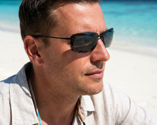 Black/Neutral Grey MAUI JIM LIGHTHOUSE Polarized Rimless Rectangla Sun MSRP 299