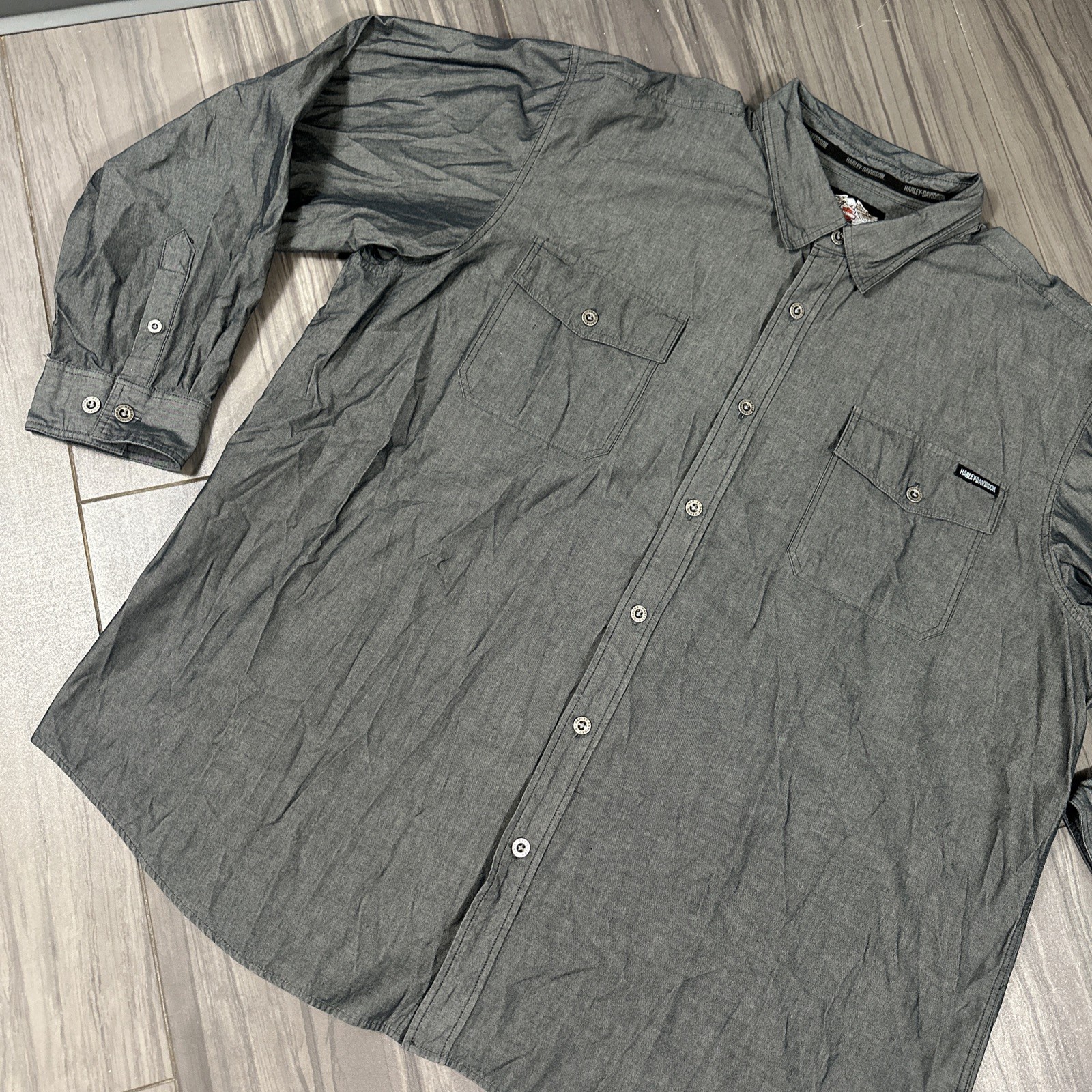 Harley Davidson Hidden Snap Button Down Long Slee… - image 2