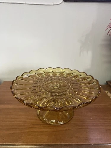 Anchor Hocking Fairfield Honey Amber  10" Cake Stand  Pedestal Plate Vtg.