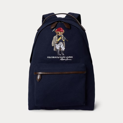 Polo Ralph Lauren Bear Cotton Canvas Leather Mens Backpack Navy Blue New