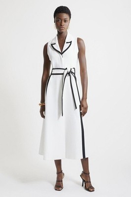 Karen Millen A-Line Midi Dress UK14 in Cream RRP £239