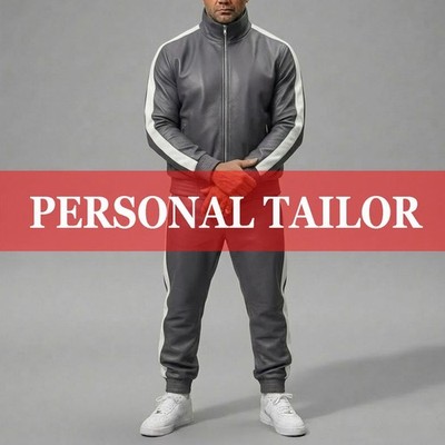 Men's Leather Tracksuit High Neck Collar Front Zipper Sweatsuit Gray/White