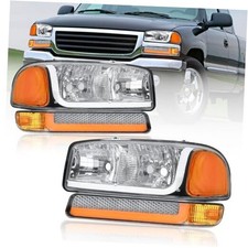 LED DRL Headlights Assembly fit Amber Reflector  Chrome Housing w/ LED DRL 