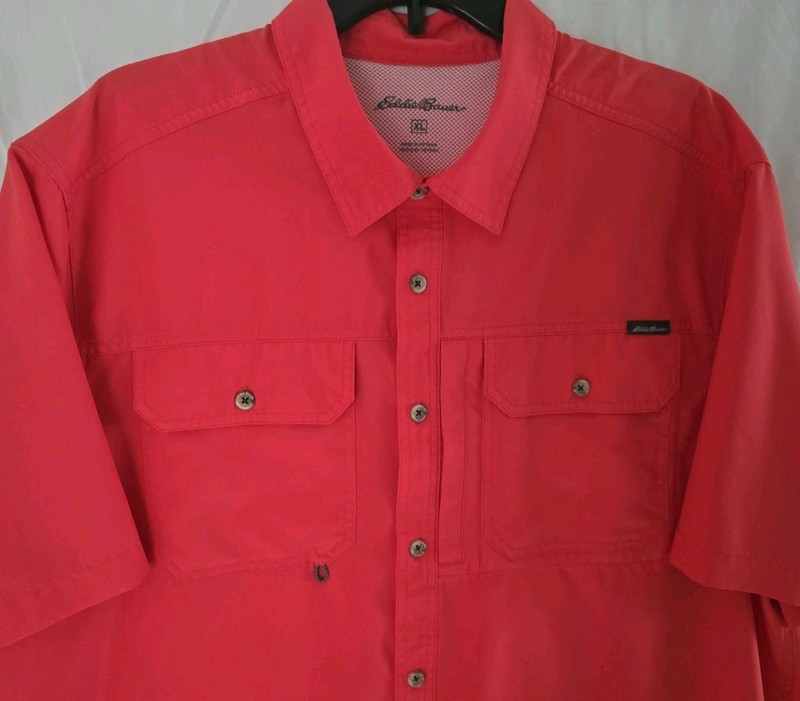 Eddie Bauer Fishing Shirt Men’s E-Large Orange Vented Ripstop Hiking Camp
