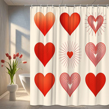 Red Heart Shower Curtain for Valentine's Day, Cute Design