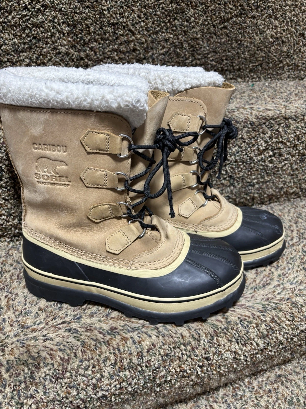 Sorel Caribou Waterproof Lined Winter Boots Men’s US 13 Tan Leather Rubber
