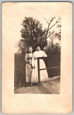 Antique RPPC Postcard Two Women High-collar Dresses 1910s