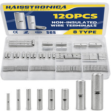 Non Insulated Butt Connectors Kit 120Pcs Butt Connectors for Wiring Pure Copper