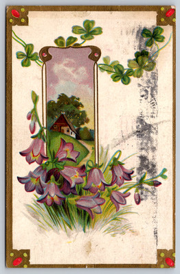 Postcard  Artist Cottage Clover Floral
