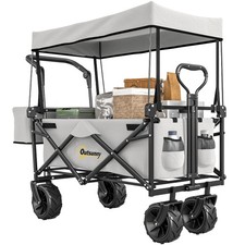 Outsunny Carrello Passeggino da Esterno a Spinta con Tettoia Grigio