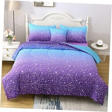Glitter Comforter Set Twin Size,6 Piece Bed in A Bag 3D Twin 6 pc Blue