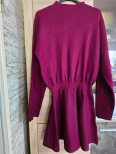 Damen Strickkleid bordeauxrot unifarben Gr. L...