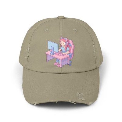 Unisex Distressed Hat Gamer Girl Pastel Setup Streamer Art