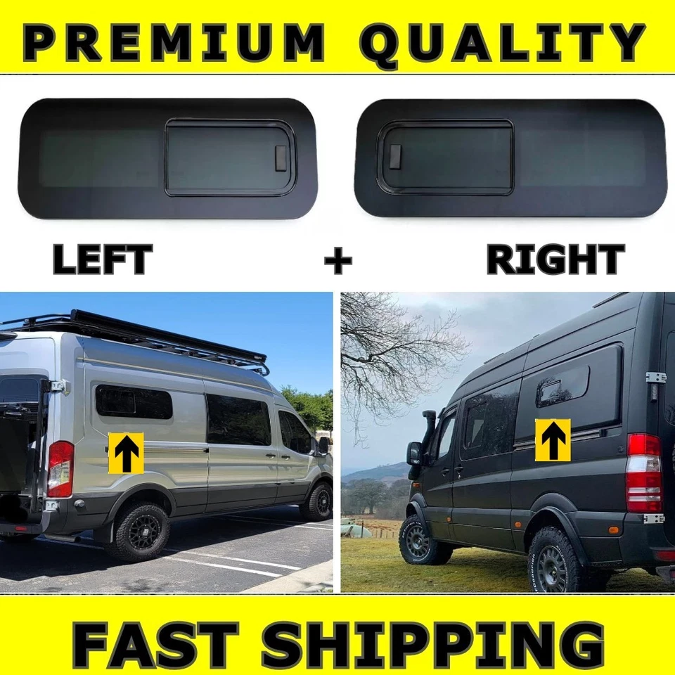 UNIVERSAL CAMPER VAN SLIDING OPENING WINDOW GLASS 800x270mm RIGHT AND LEFT PAIR
