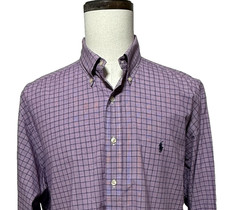 Ralph Lauren Dress Shirt Mens 16.5 34-35 Purple Check Plaid Yarmouth Button Down