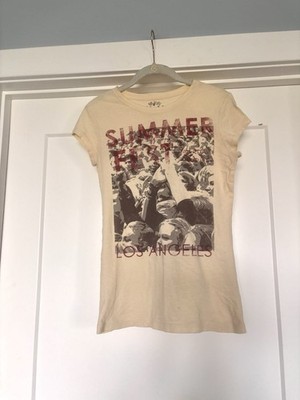 Mudd Y2K Style Cream Summer Fest Los Angeles Cotton Graphic T-shirt- Sz M