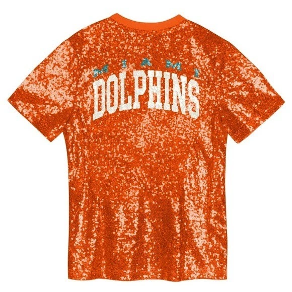 Camisa Top Para Mujer Miami Dolphins NFL Naranja Marca Lentejuelas Cuello en V Nueva con Etiquetas Talla XL Foto 3 de 4