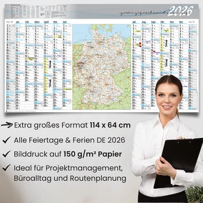 KAMBER OFFICE Kalender 2026 Wandkalender XXL Jahresplaner A1 A0 Büro Deutschland groß gefaltet
