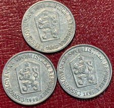 VERY NICE 1962/1966/1967 CZECH REPUBLI-CZECHOSLOVAKIA 10 HALERU LION COIN-DEC736