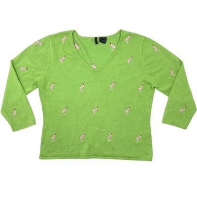 ETOILE Tropical Christmas Top Flamingos With Santa Hats 3/4 Sleeve Womens Lg