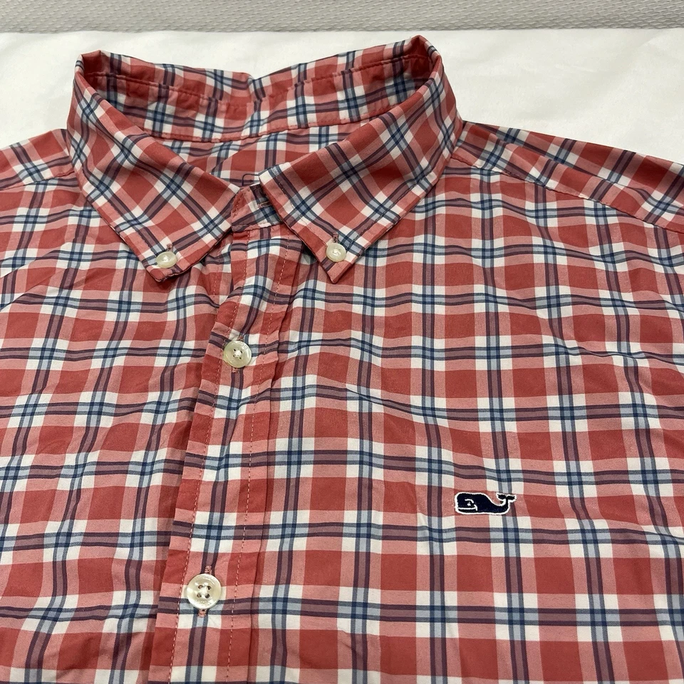 Vineyard Vines Performance Whale Shirt Classic Fit Plaid Size L Nylon Blend Red - Image 2 of 4