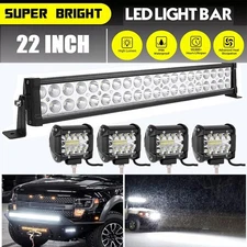 22inch 1200W Led Light Bar Dual Row Spot Flood Combo + 4x 4" Pods Offroad ATV